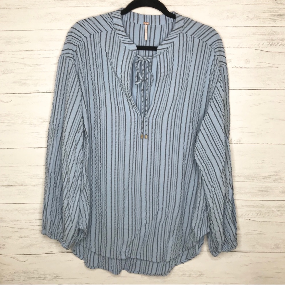Free People Blue Black Striped V Neck Tunic